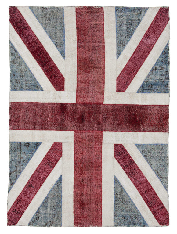 6x8 Uk Flag Hand-Knotted Patchwork Rug -22699