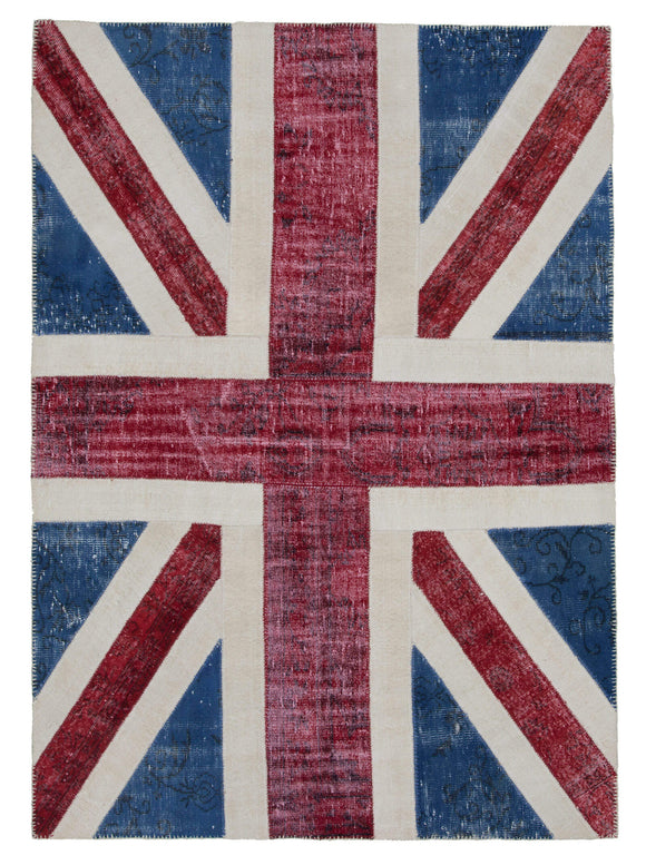 6x8 British Flag Hand-Knotted Patchwork Rug -22701