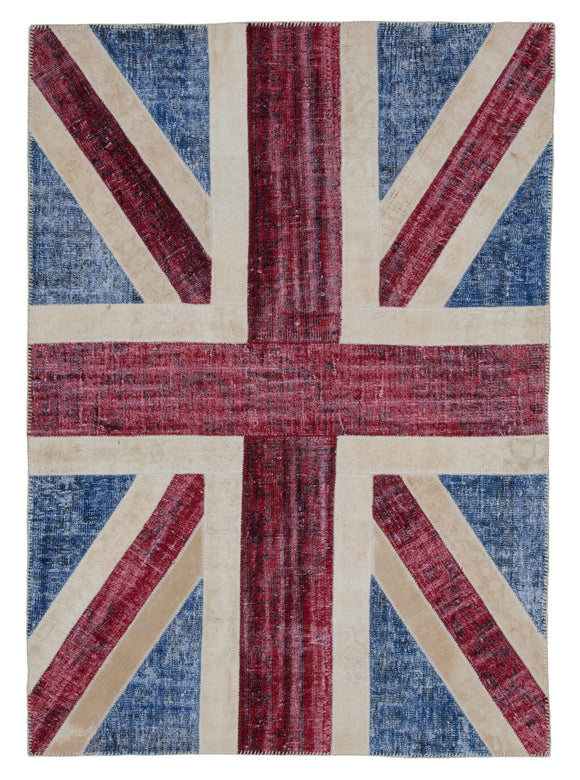 6x8 Uk Flag Hand-Knotted Patchwork Rug -22702