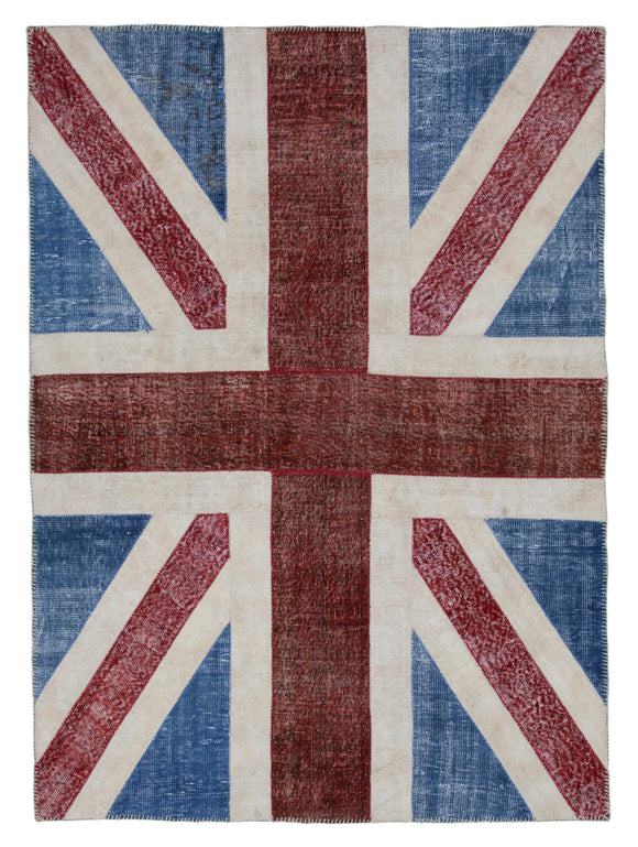 6x8 British Flag Hand-Knotted Patchwork Rug -22703