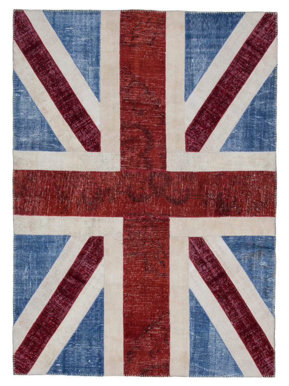 6x8 British Flag Hand-Knotted Patchwork Rug -22704