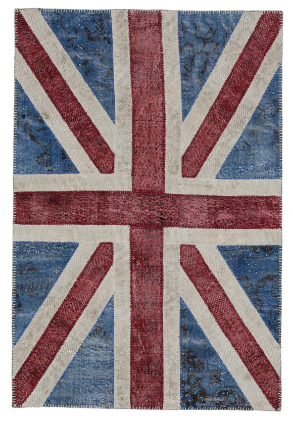 4x6 British Flag Hand-Knotted Patchwork Rug -22708