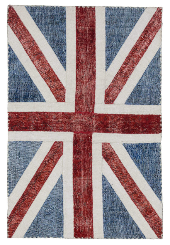 4x6 British Flag Hand-Knotted Patchwork Rug -22709