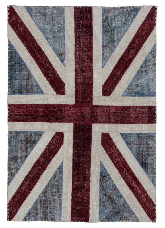 4x6 British Flag Hand-Knotted Patchwork Rug -22712