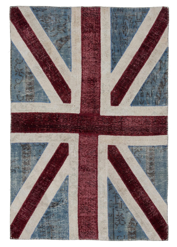 4x6 British Flag Hand-Knotted Patchwork Rug -22716