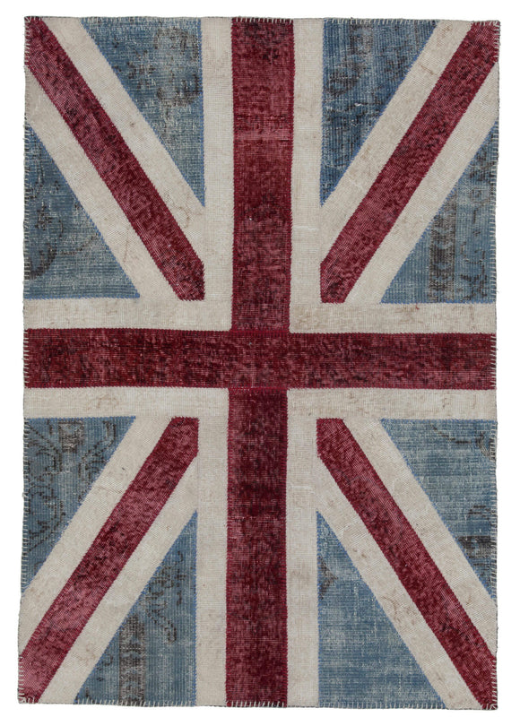 4x6 British Flag Hand-Knotted Patchwork Rug -22718
