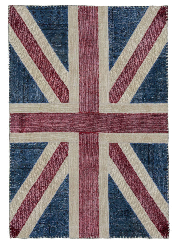 4x6 Uk Flag Hand-Knotted Patchwork Rug -22719