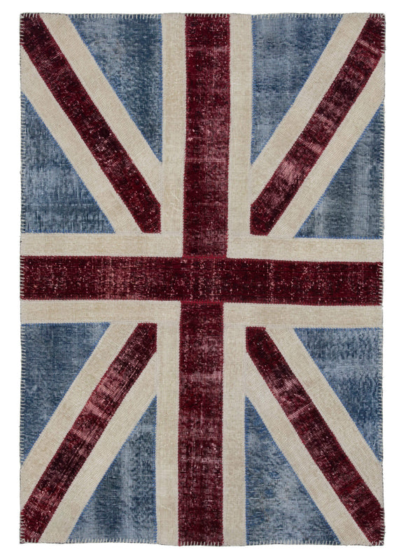 4x6 Uk Flag Hand-Knotted Patchwork Rug -22720