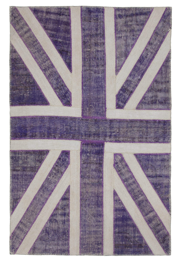 4x7 British Flag Hand-Knotted Patchwork Rug -22722