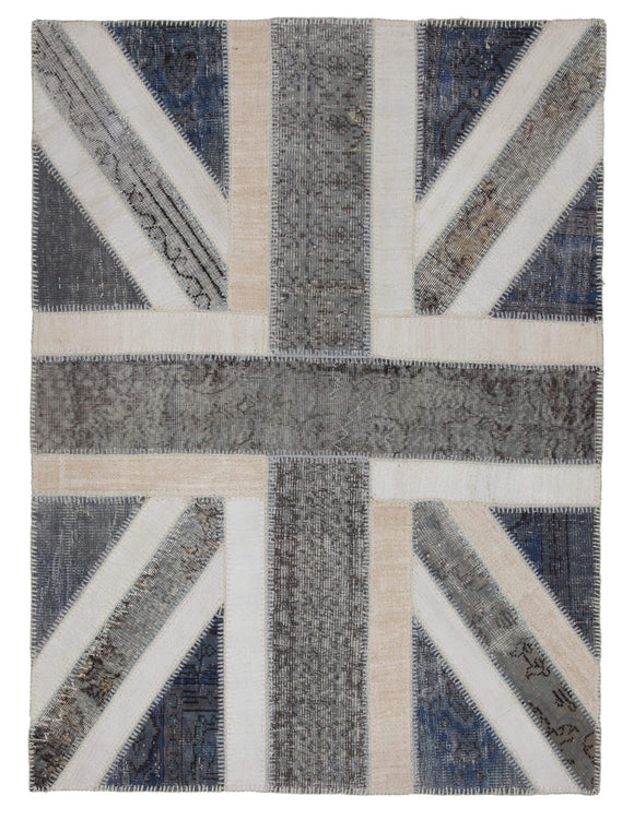 5x6 British Flag Hand-Knotted Patchwork Rug -22725