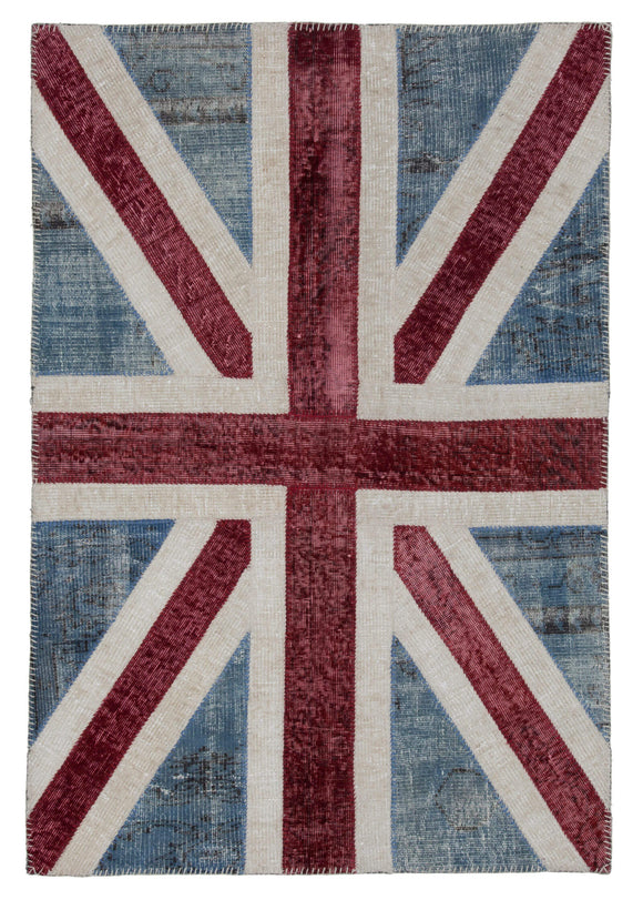 4x6 British Flag Hand-Knotted Patchwork Rug -22726