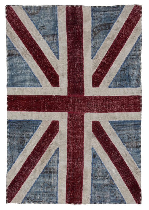 4x6 Uk Flag Hand-Knotted Patchwork Rug -22727