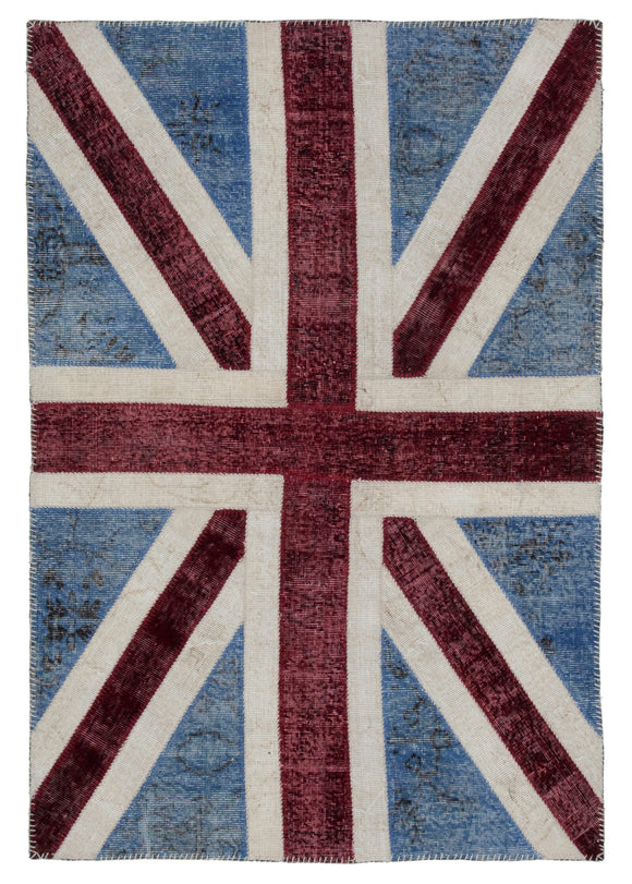 4x6 Uk Flag Hand-Knotted Patchwork Rug -22728