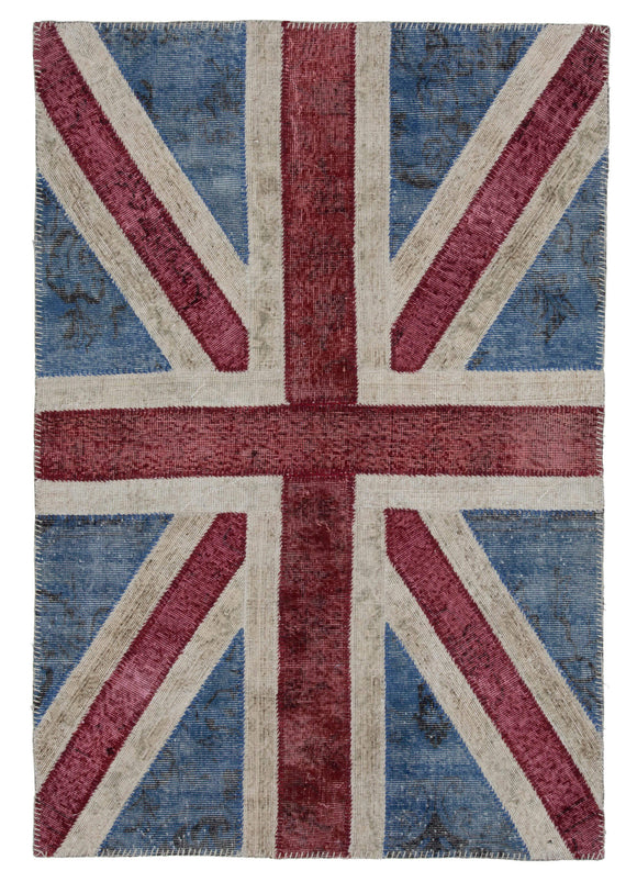 4x6 Uk Flag Hand-Knotted Patchwork Rug -22729
