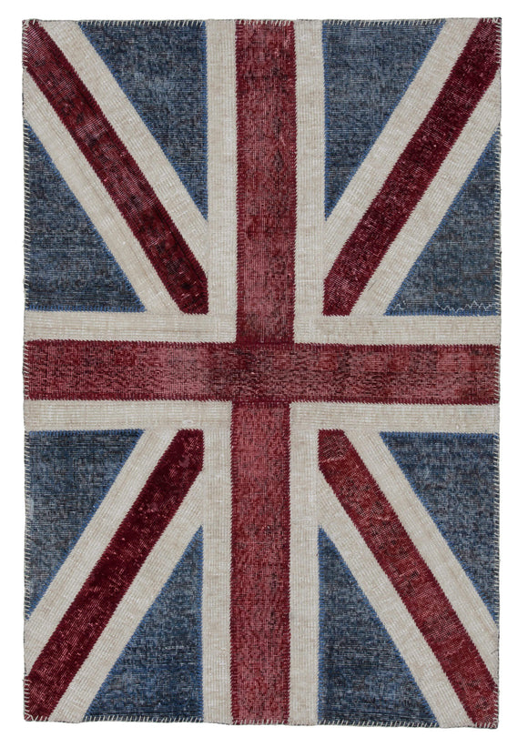 4x6 British Flag Hand-Knotted Patchwork Rug -22730