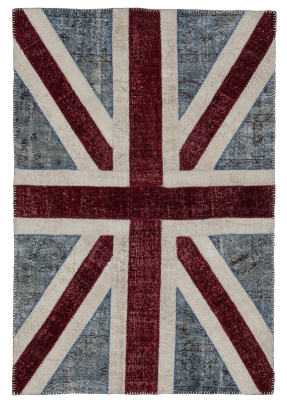 4x6 Uk Flag Hand-Knotted Patchwork Rug -22731