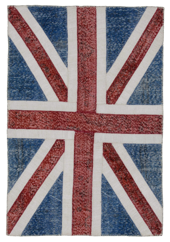 4x6 British Flag Hand-Knotted Patchwork Rug -22733
