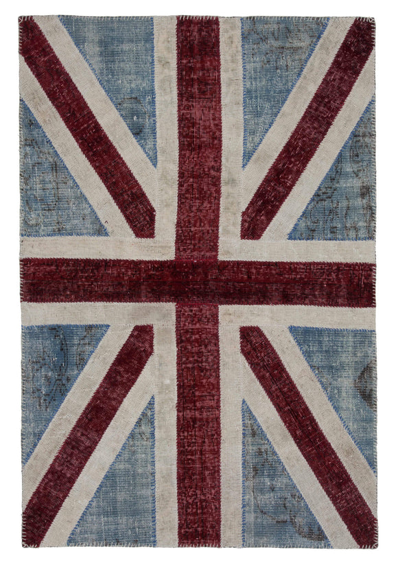 4x6 British Flag Hand-Knotted Patchwork Rug -22734