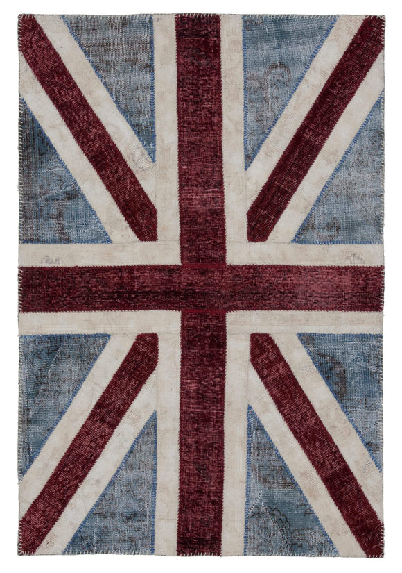 4x6 Uk Flag Hand-Knotted Patchwork Rug -22735