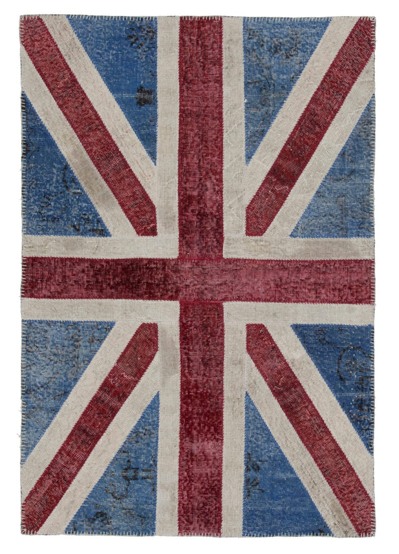 4x6 Uk Flag Hand-Knotted Patchwork Rug -22736