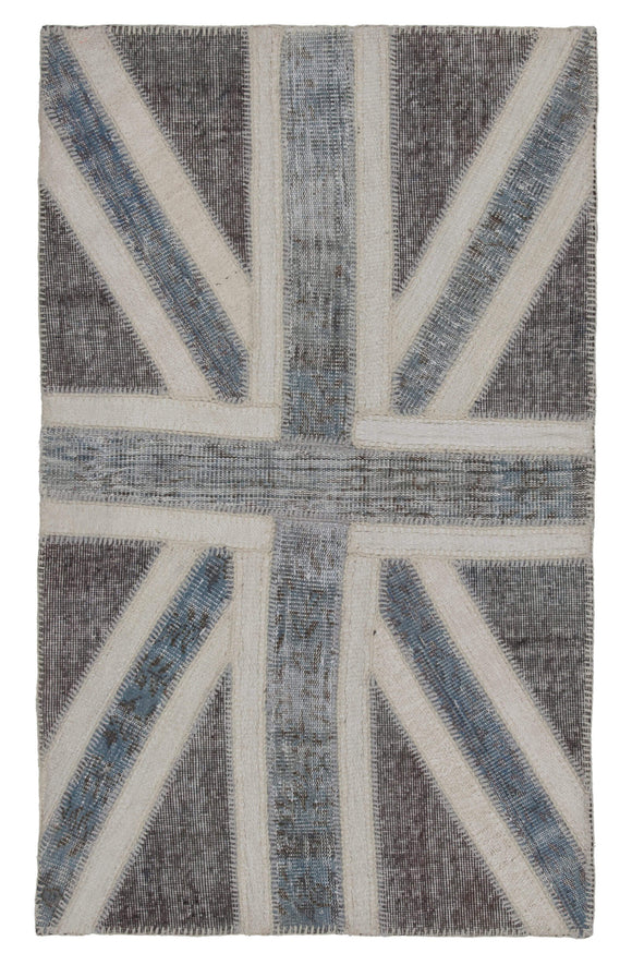 3x5 British Flag Hand-Knotted Patchwork Rug -22741