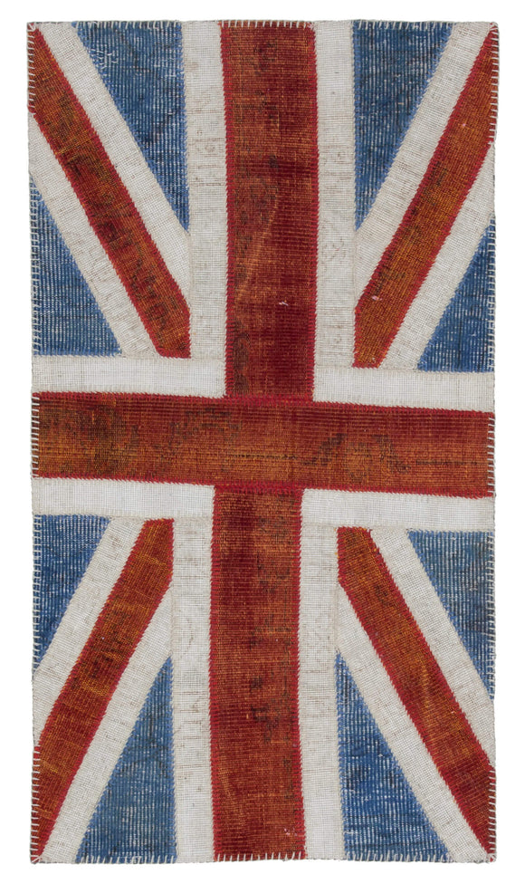 3x5 British Flag Hand-Knotted Patchwork Rug -22742