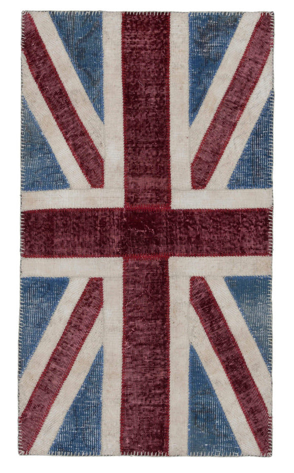 3x5 British Flag Hand-Knotted Patchwork Rug -22743