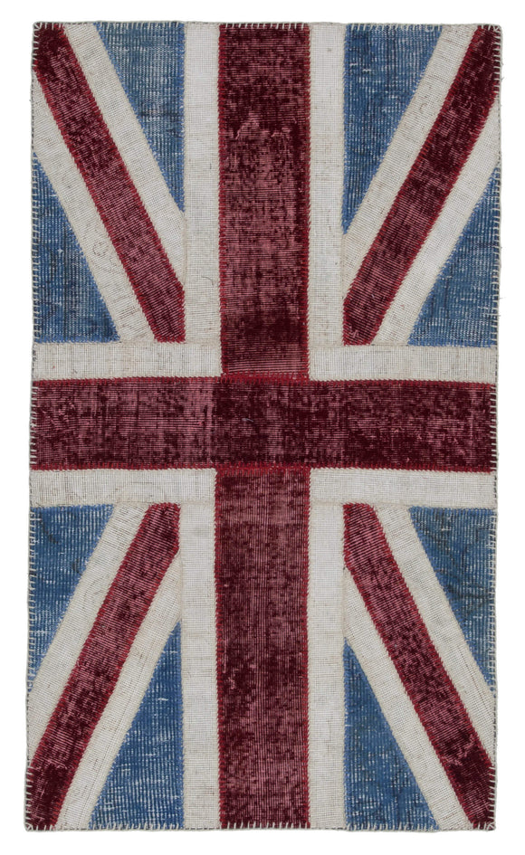 3x5 British Flag Hand-Knotted Patchwork Rug -22744