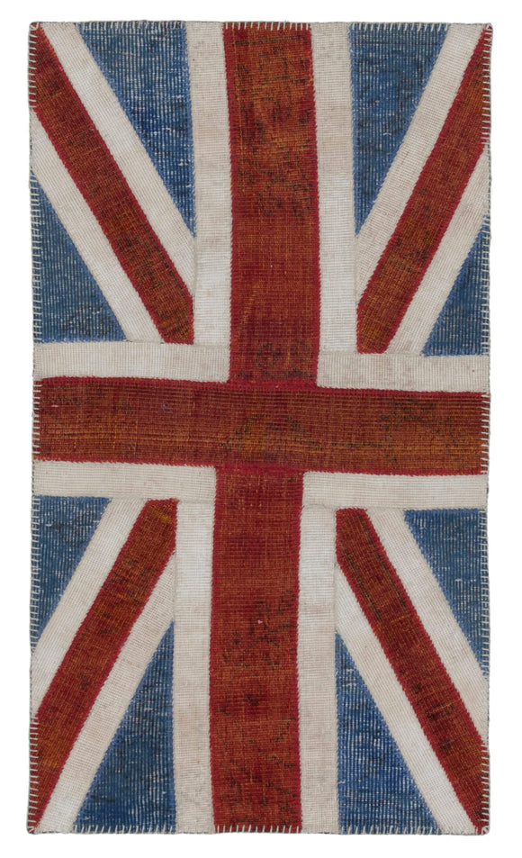 3x5 British Flag Hand-Knotted Patchwork Rug -22745