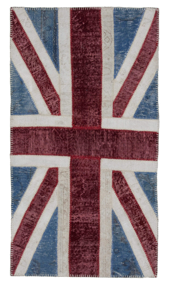 3x5 Uk Flag Hand-Knotted Patchwork Rug -22746