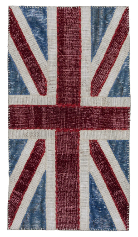 3x5 British Flag Hand-Knotted Patchwork Rug -22748