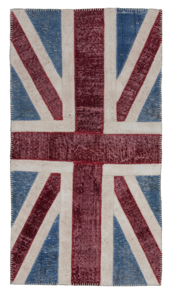 3x5 British Flag Hand-Knotted Patchwork Rug -22749