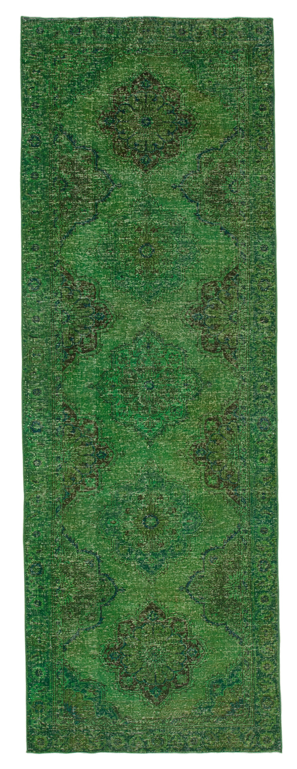 4' 4'' x 12' 8'' Green Vintage Runner Rug