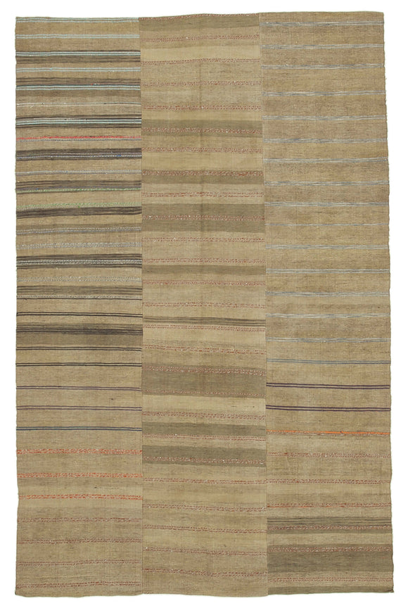 6' x 9' 7'' Brown Color Thin Kilim Rug