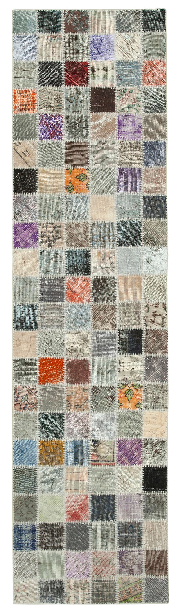 3x11 Hand-Knotted Patchwork Runner Rug - 29015