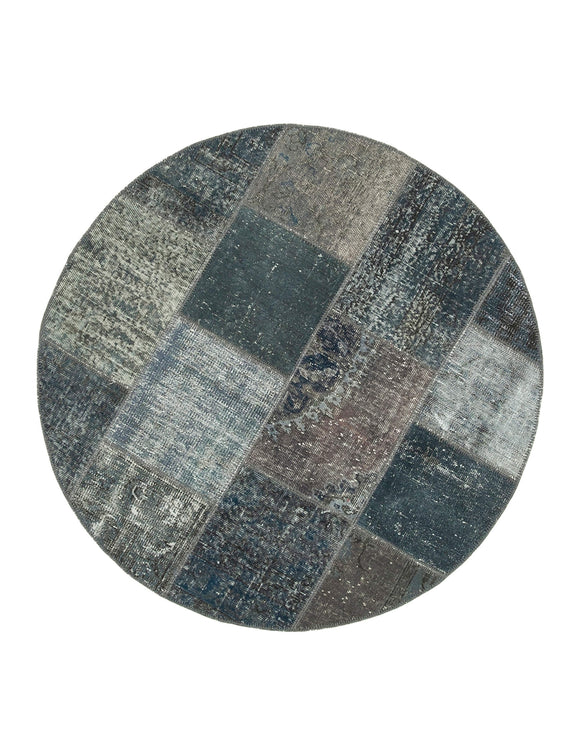 5x5 Grey Wool Overdyed Patchwork Round Area Rug
