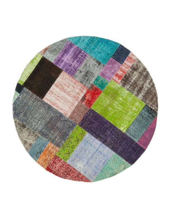 5x5 Multicolor Wool Patchwork Round Area Rug -29138