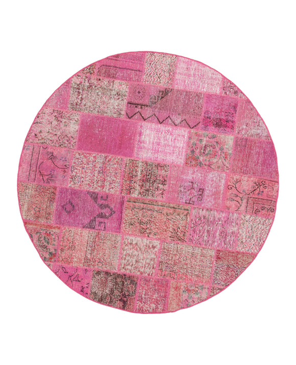 6x6 Pink Round Patchwork Rug - 29155