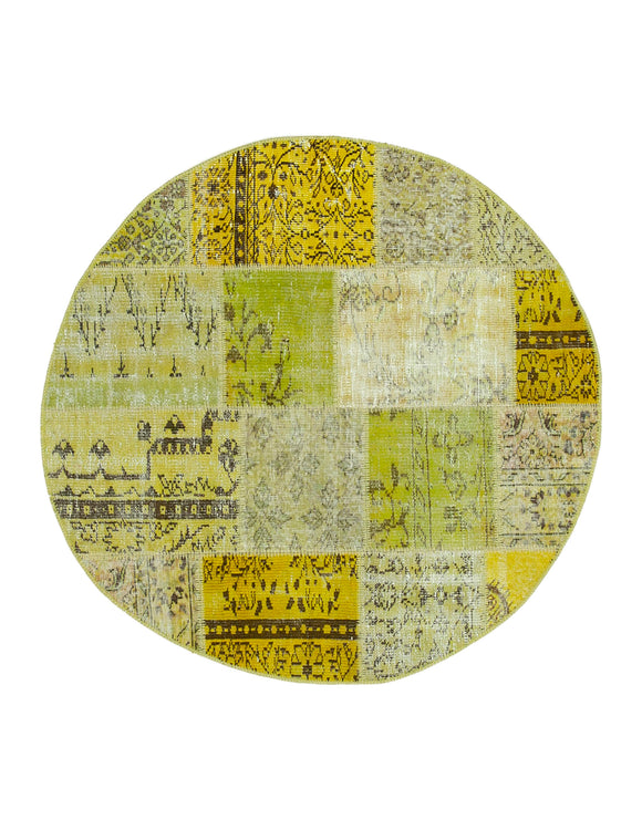 5x5 Yellow Round Patchwork Rug - 29159