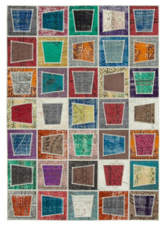 7x9 Multicolor Modern Patchwork Rug - 29618
