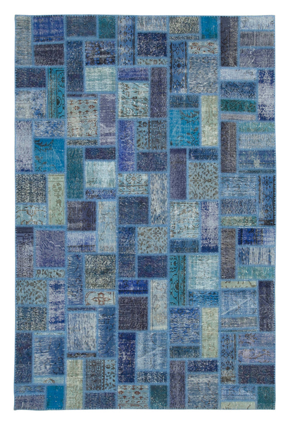 7x10 Modern Design Blue Over dyed Patchwork Area Rug