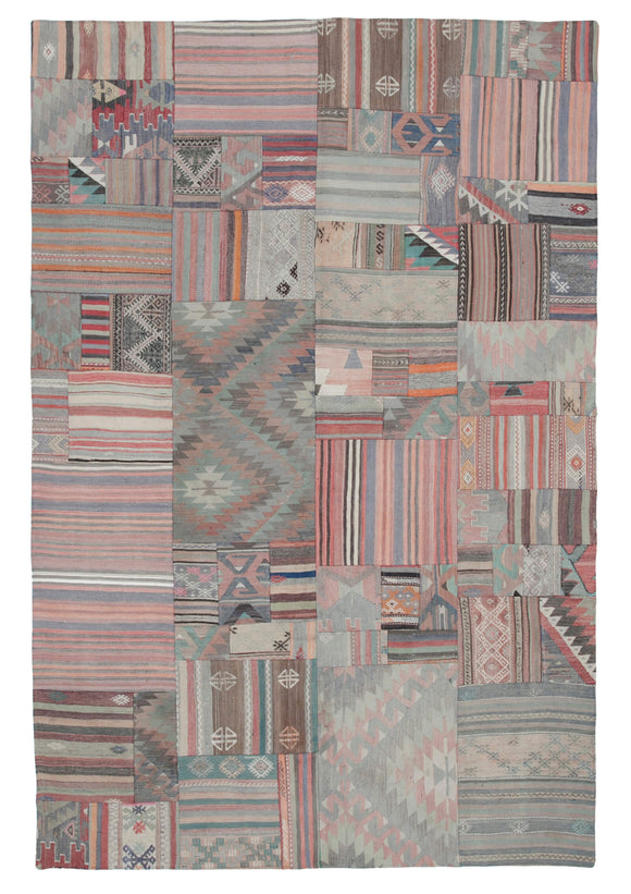 7x10 Beige Kilim Patchwork Rug - 30477