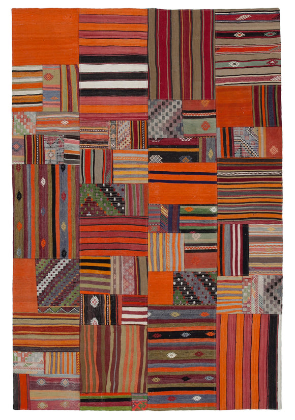 7x10 Orange Kilim Patchwork Rug - 30478