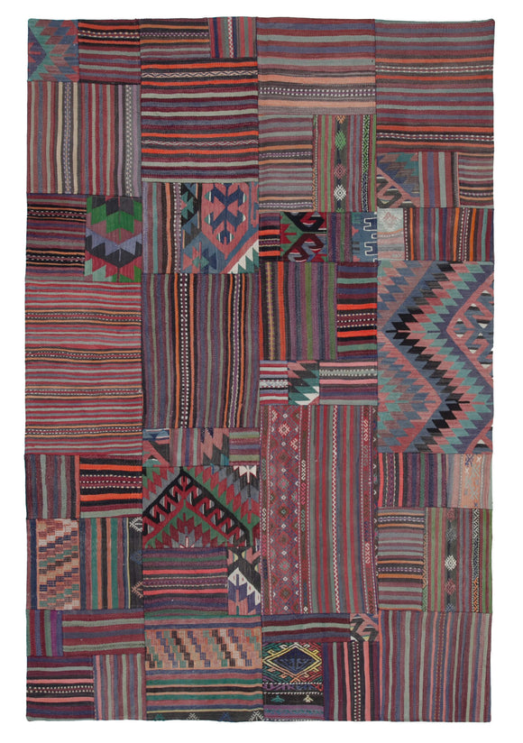7x10 Multicolor Turkish Ovedyed Kilim Patchwork Rug