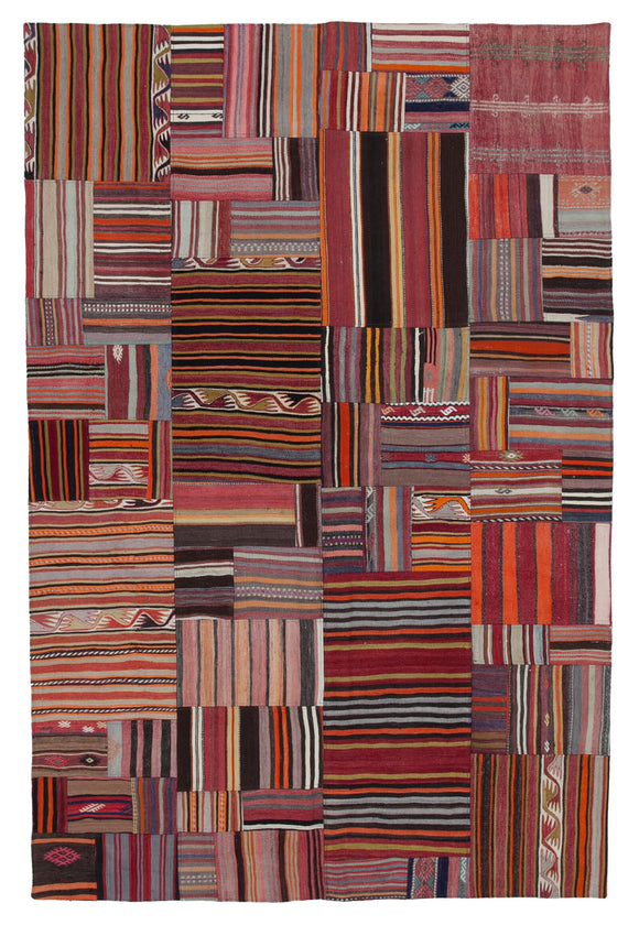 7x10 Orange Kilim Patchwork Rug - 30515