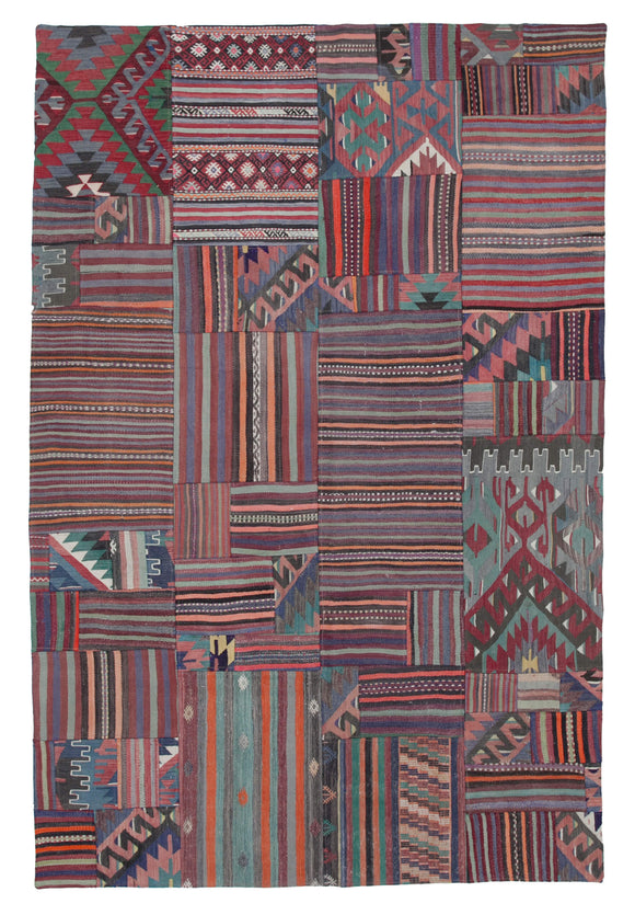 7x10 Multicolor Turkish Old Kilim Patchwork Rug - 30529