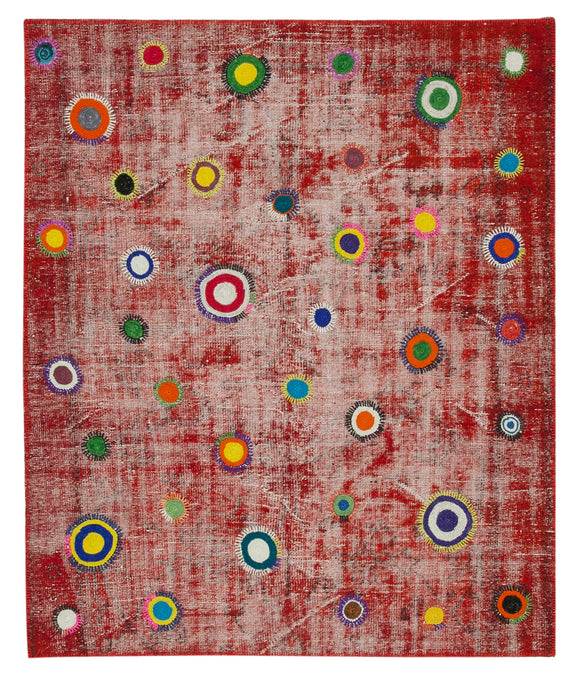 6x7 Red Modern Patchwork Rug - 30952