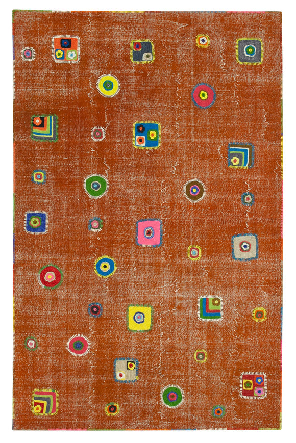 6x10 Orange Modern Patchwork Rug - 30955