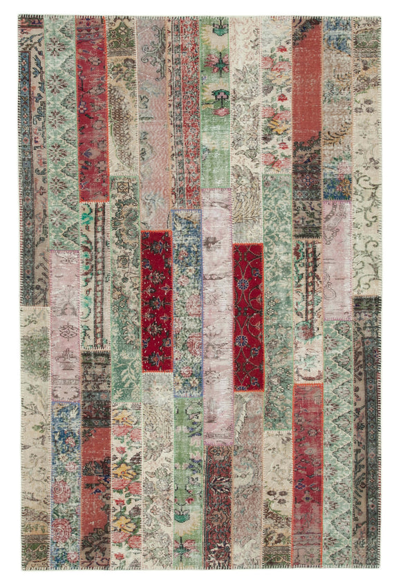7x10 Red Modern Patchwork Rug - 30988