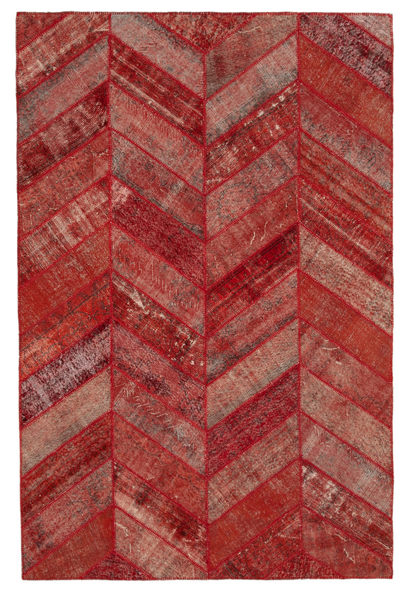 7x10 Red Modern Patchwork Rug - 31035
